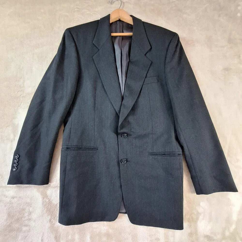 Jones New York Blazer Mens 44 Long Gray 100% Wool Ventless Pinstripe Suit Jacket